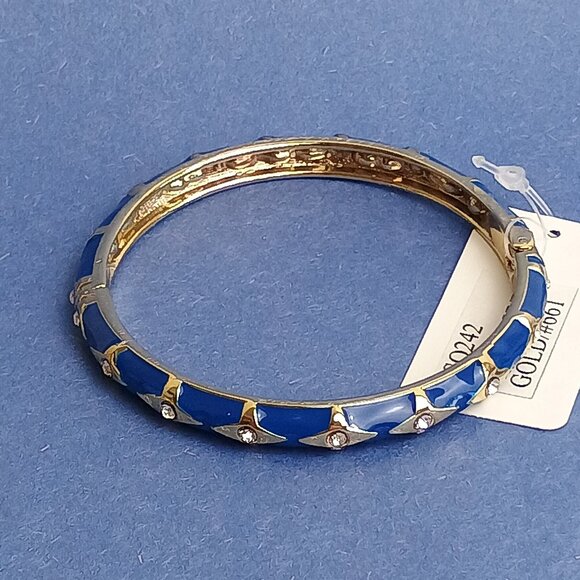 Quadruple Star Pattern Deep Blue Enamel Hinge Bangle Skinny Bracelet Exquisite - Picture 2 of 5